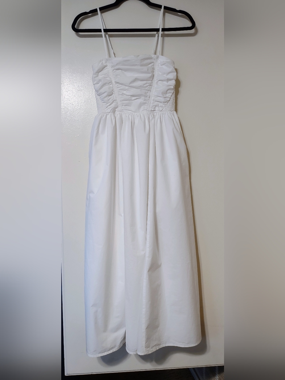 American Eagle Outfitters White Maxi Cotton Lined Dress with Ruched Bodice S
